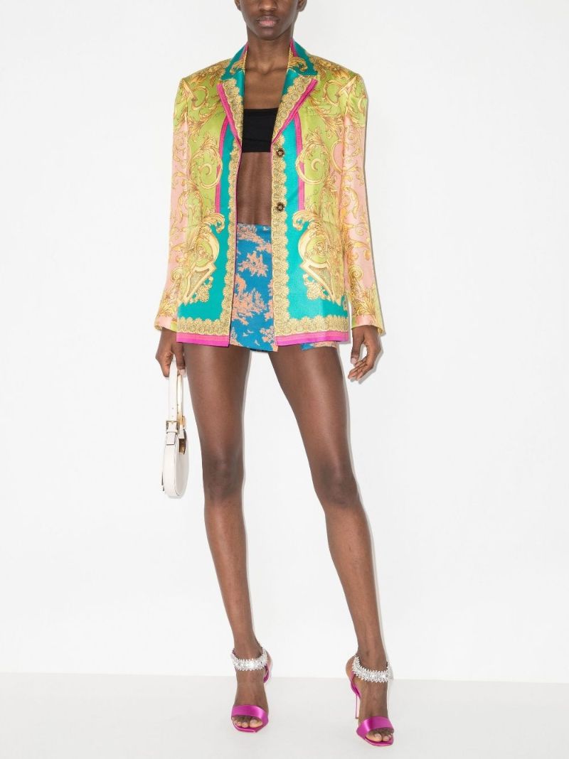 Baroque Goddess Print Silk Blazer