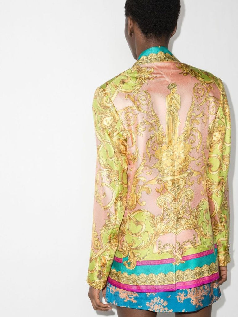 Baroque Goddess Print Silk Blazer