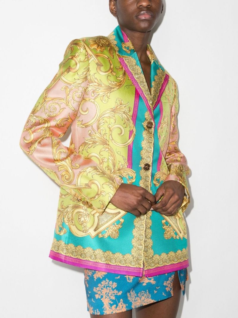 Baroque Goddess Print Silk Blazer