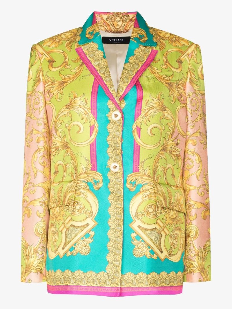 Baroque Goddess Print Silk Blazer