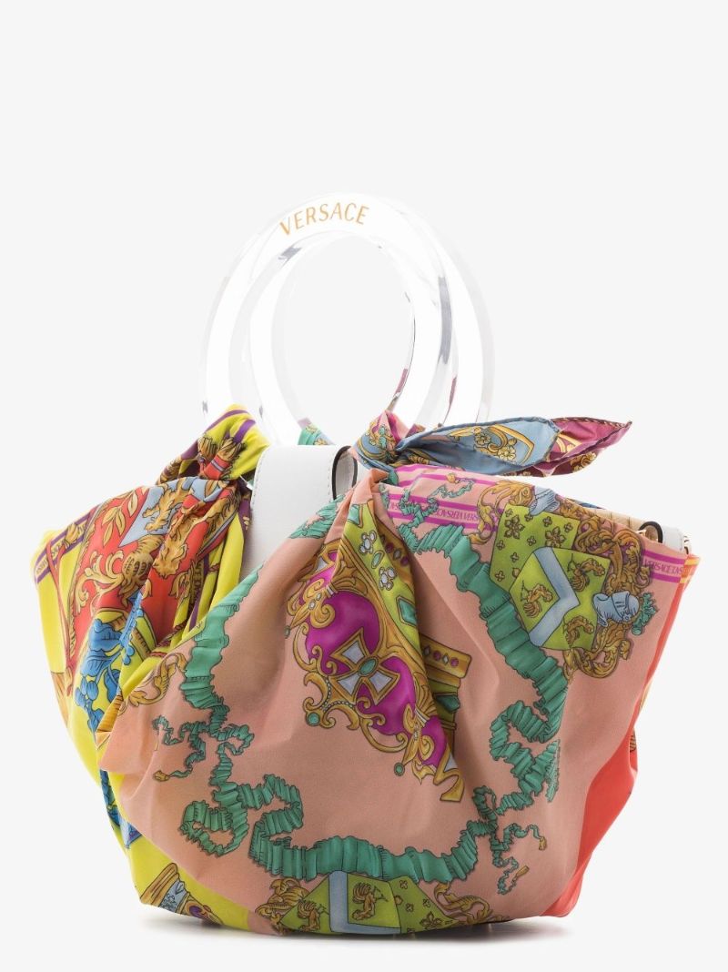 Multicoloured La Medusa Silk Scarf Raffia Tote Bag