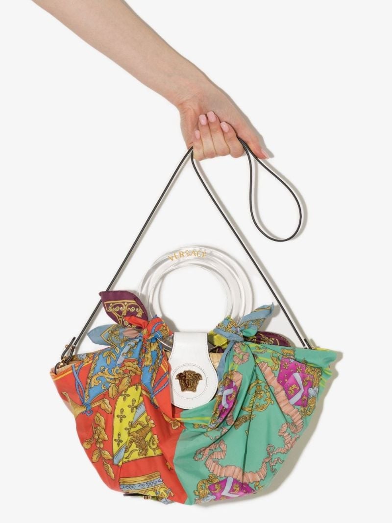 Multicoloured La Medusa Silk Scarf Raffia Tote Bag