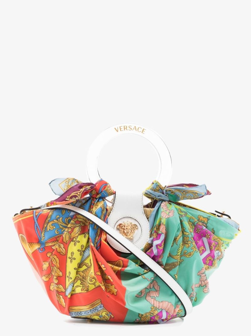 Multicoloured La Medusa Silk Scarf Raffia Tote Bag