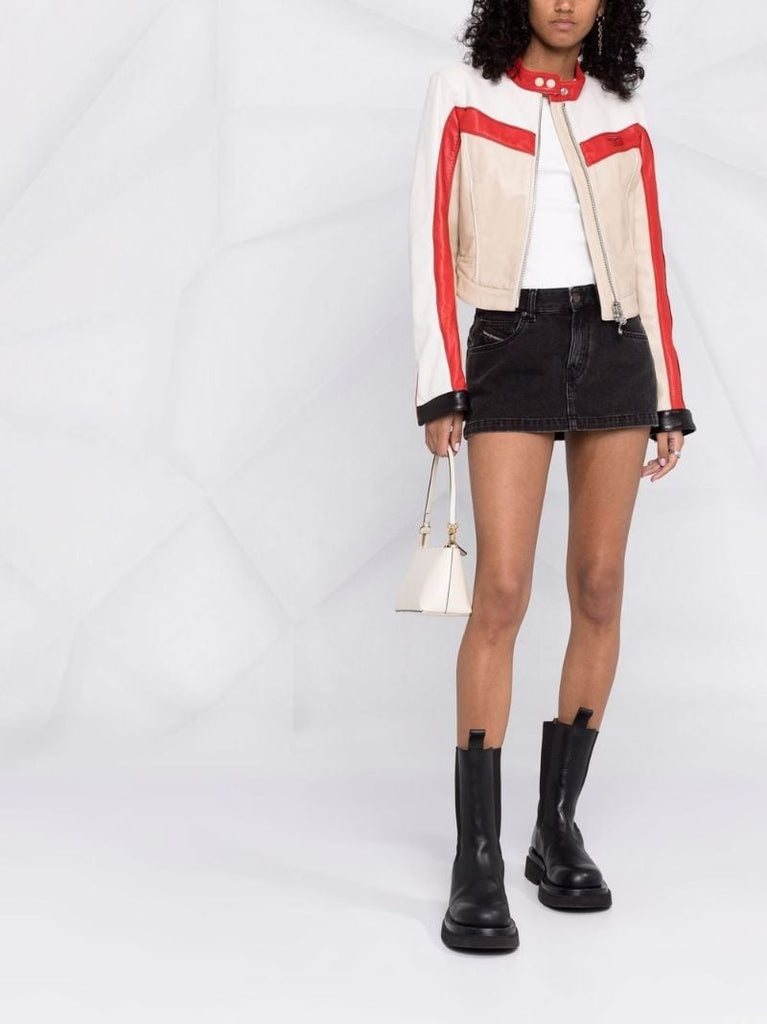 Black Cotton Denim Mini Skirt