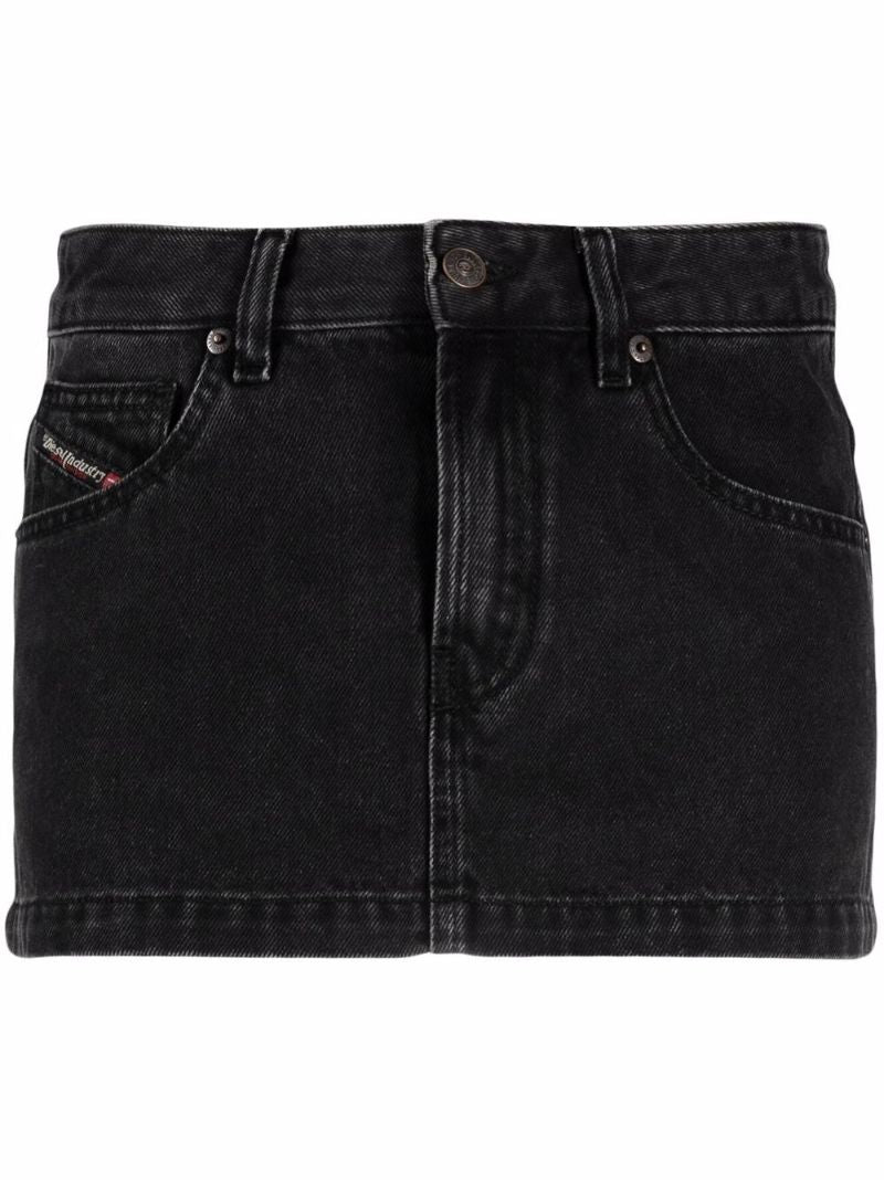 Black Cotton Denim Mini Skirt