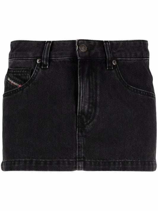 Black Cotton Denim Mini Skirt