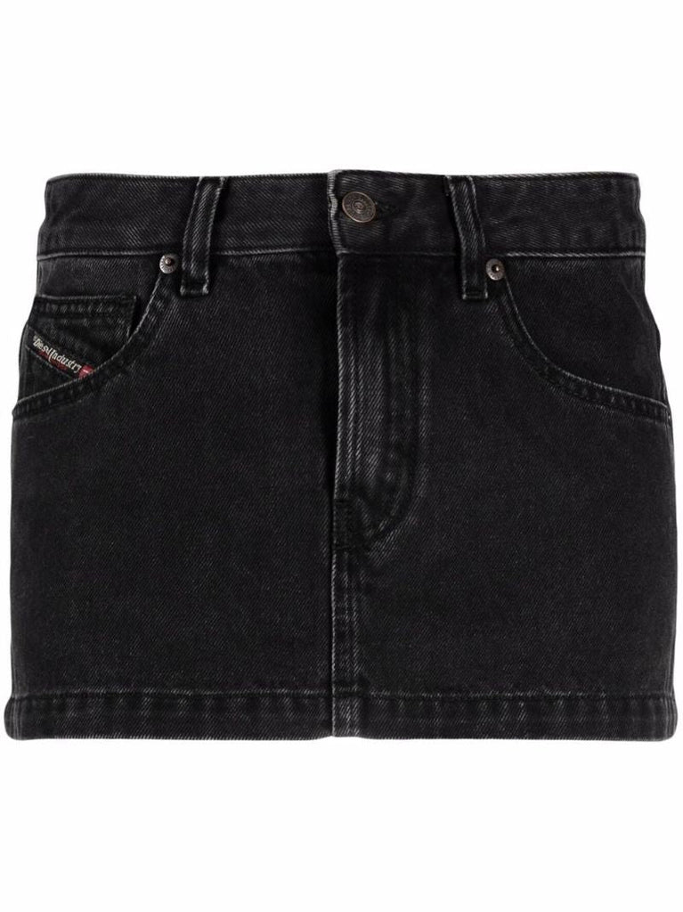Black Cotton Denim Mini Skirt
