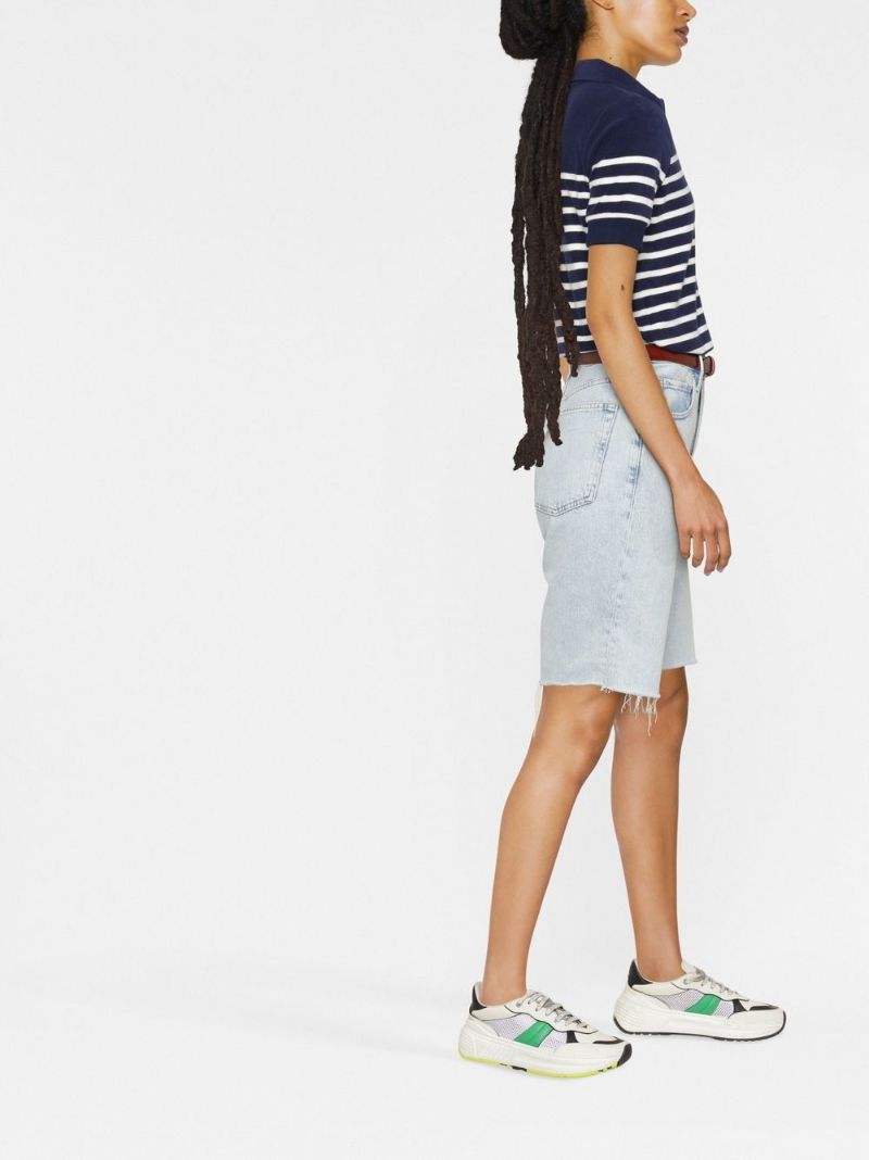 Navy Striped Cotton Polo Shirt