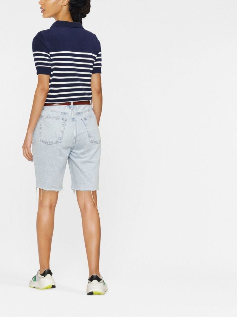 Navy Striped Cotton Polo Shirt