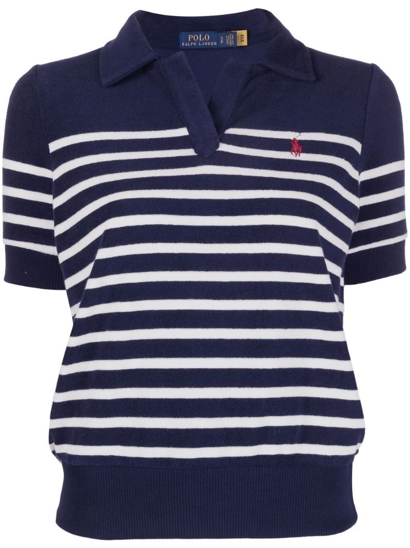 Navy Striped Cotton Polo Shirt