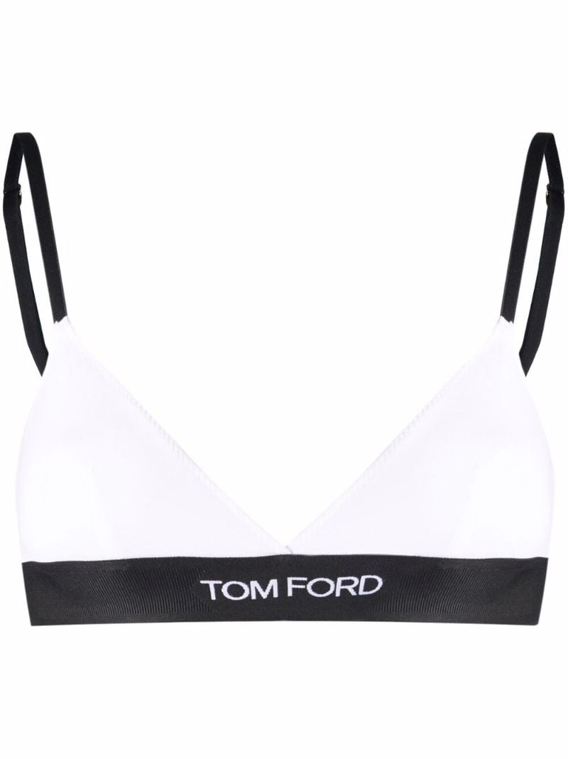 White and Black Logo Band Bra