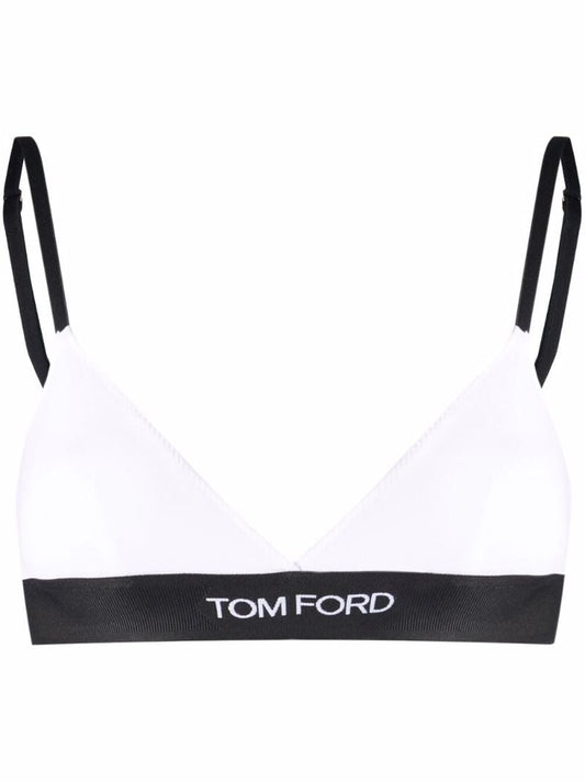White and Black Logo Band Bra