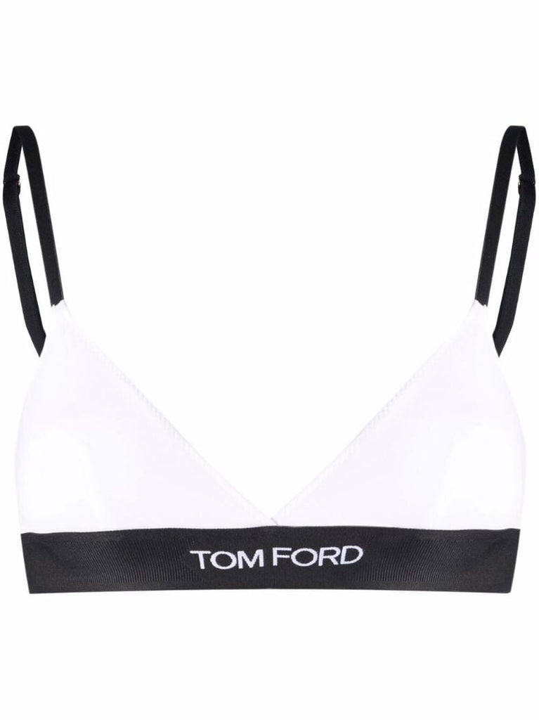 White and Black Logo Band Bra
