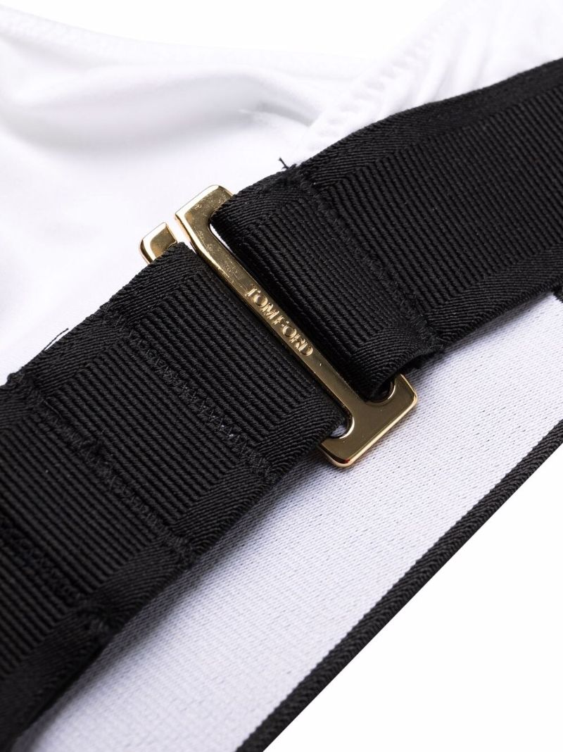White and Black Logo Band Bra