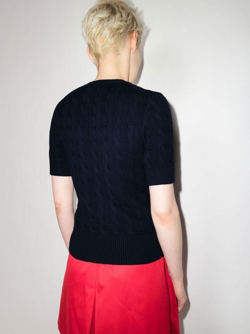 Blue Polo Pony Cable Knit Cotton Cardigan