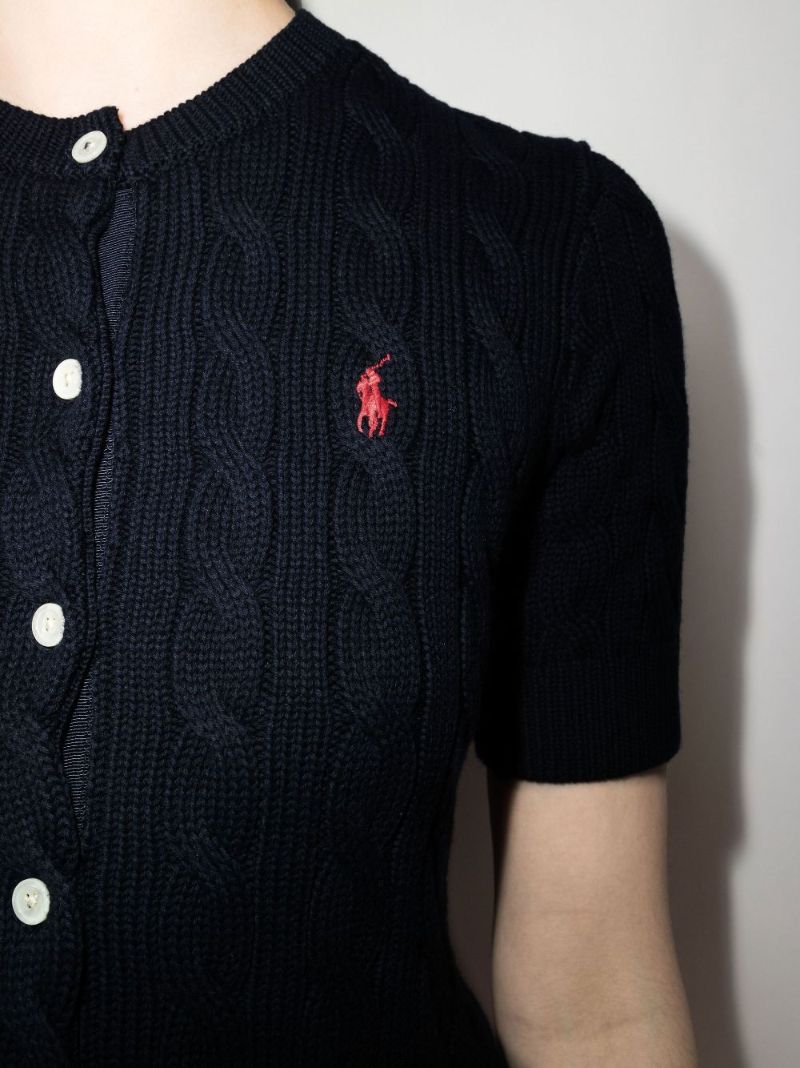 Blue Polo Pony Cable Knit Cotton Cardigan