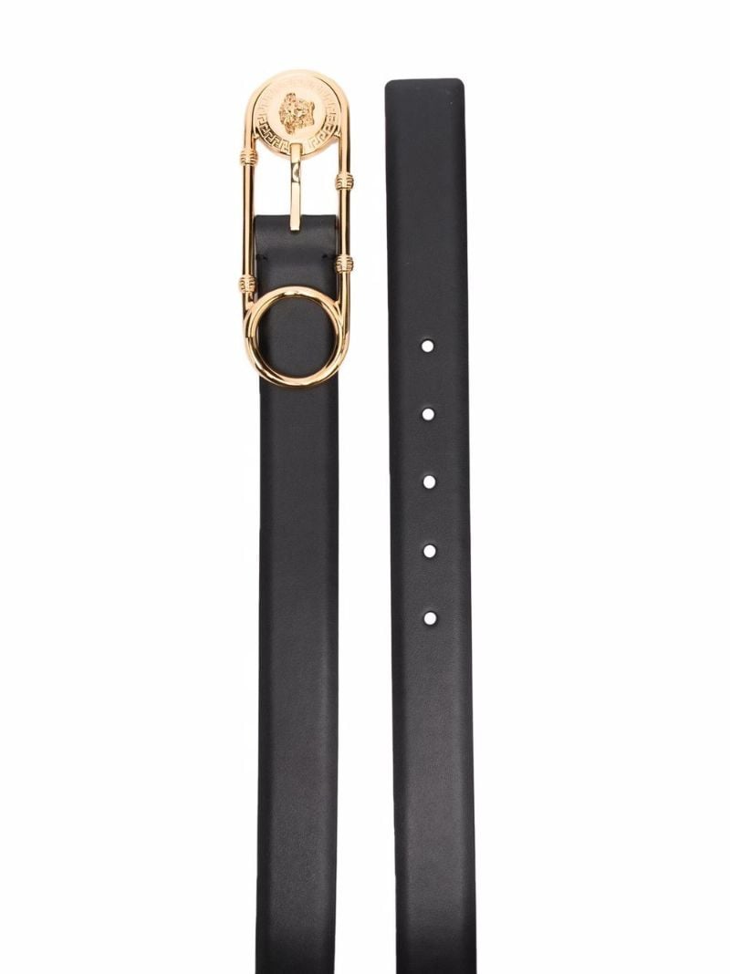 Black Safety Pin Leather Belt