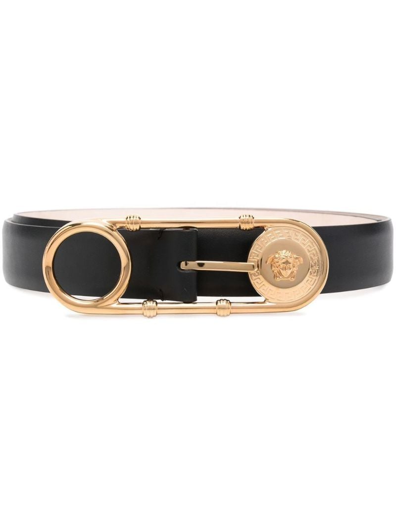 Black Safety Pin Leather Belt