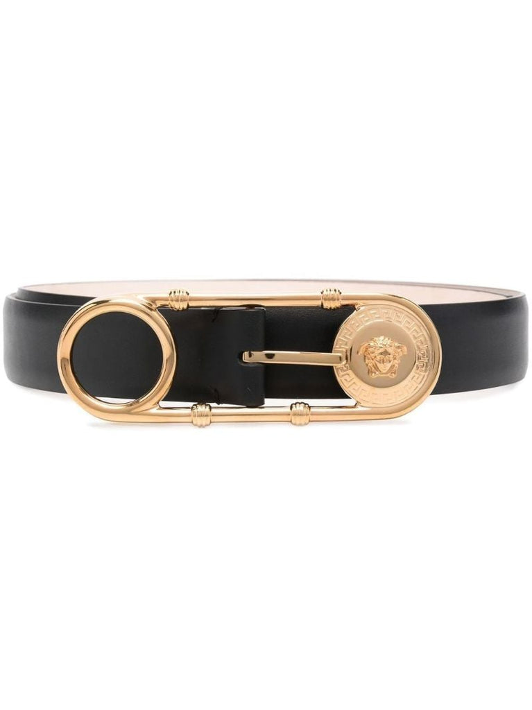 Black Safety Pin Leather Belt