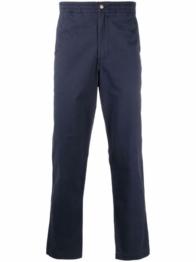 Navy Cotton Straight-leg Trousers