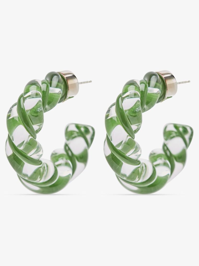 Green Twist Glass Hoop Earrings