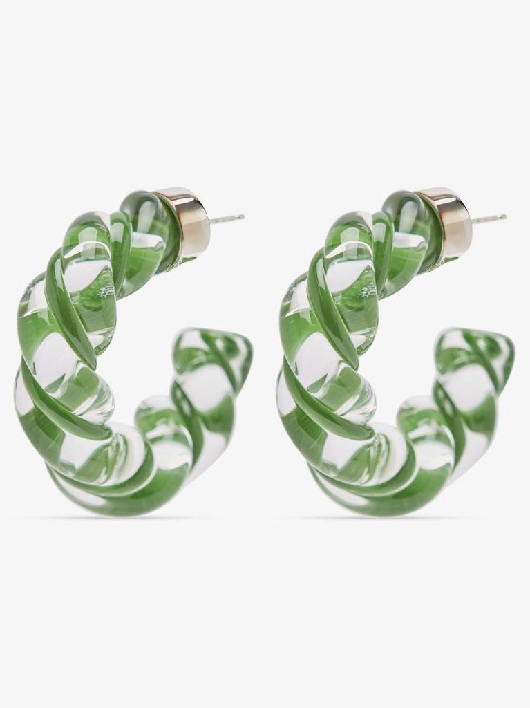 Green Twist Glass Hoop Earrings