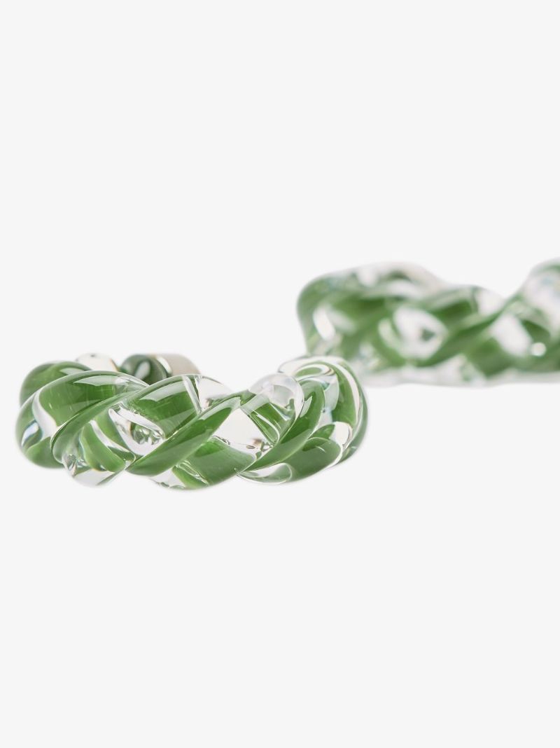 Green Twist Glass Hoop Earrings