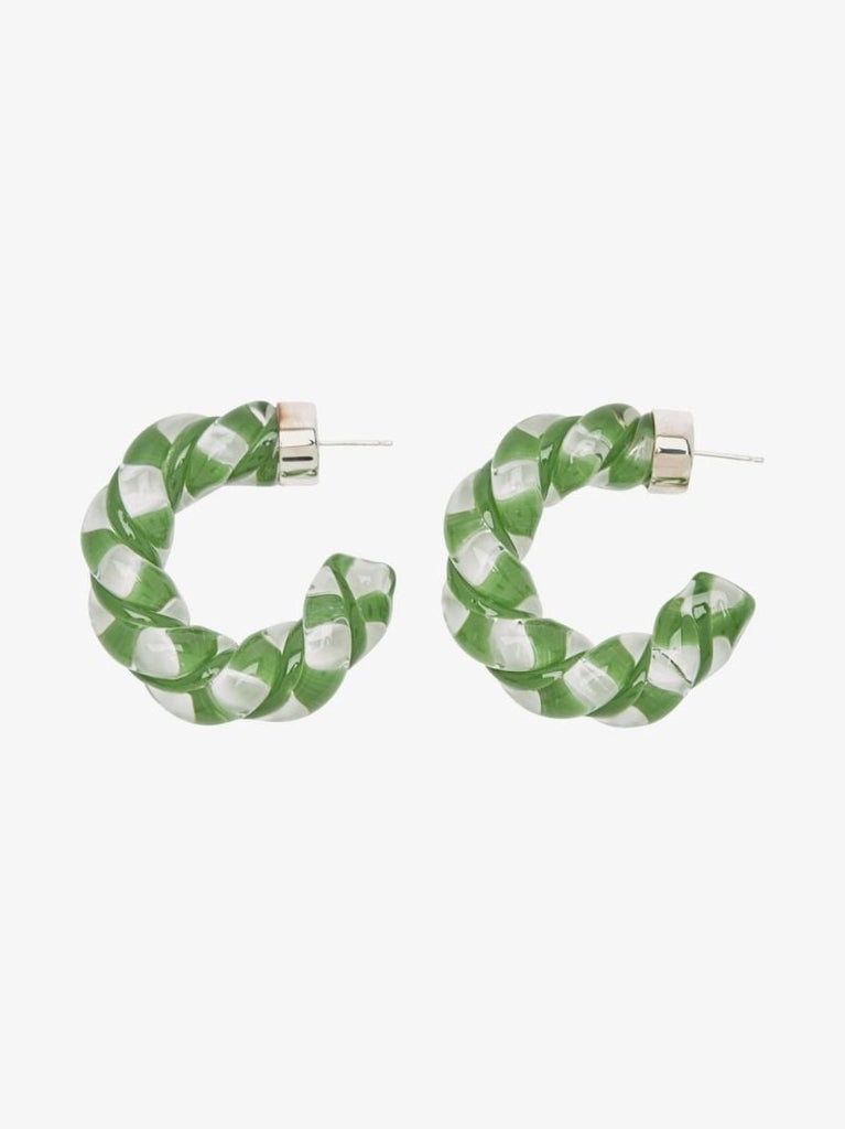 Green Twist Glass Hoop Earrings