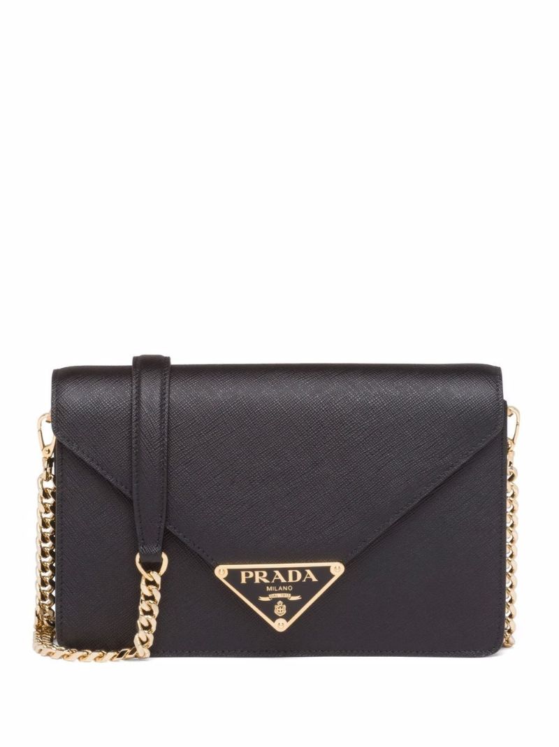 Black Logo Plaque Leather Cross Body Bag