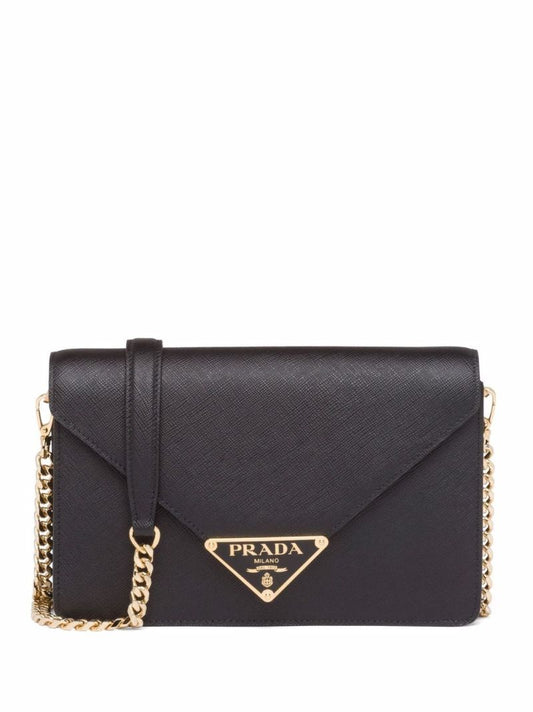 Black Logo Plaque Leather Cross Body Bag