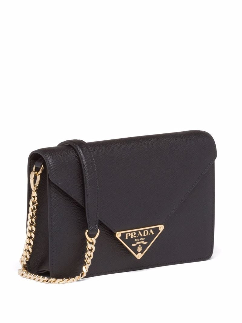 Black Logo Plaque Leather Cross Body Bag