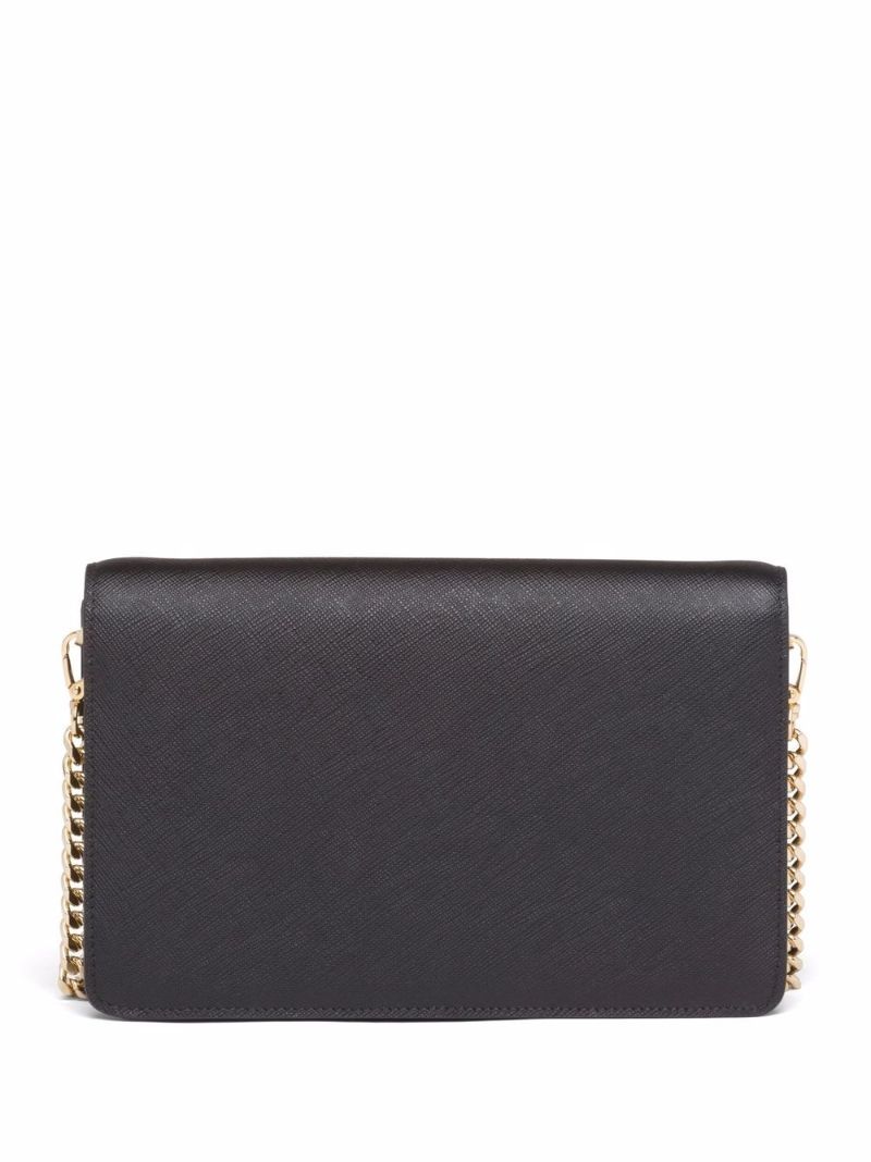 Black Logo Plaque Leather Cross Body Bag