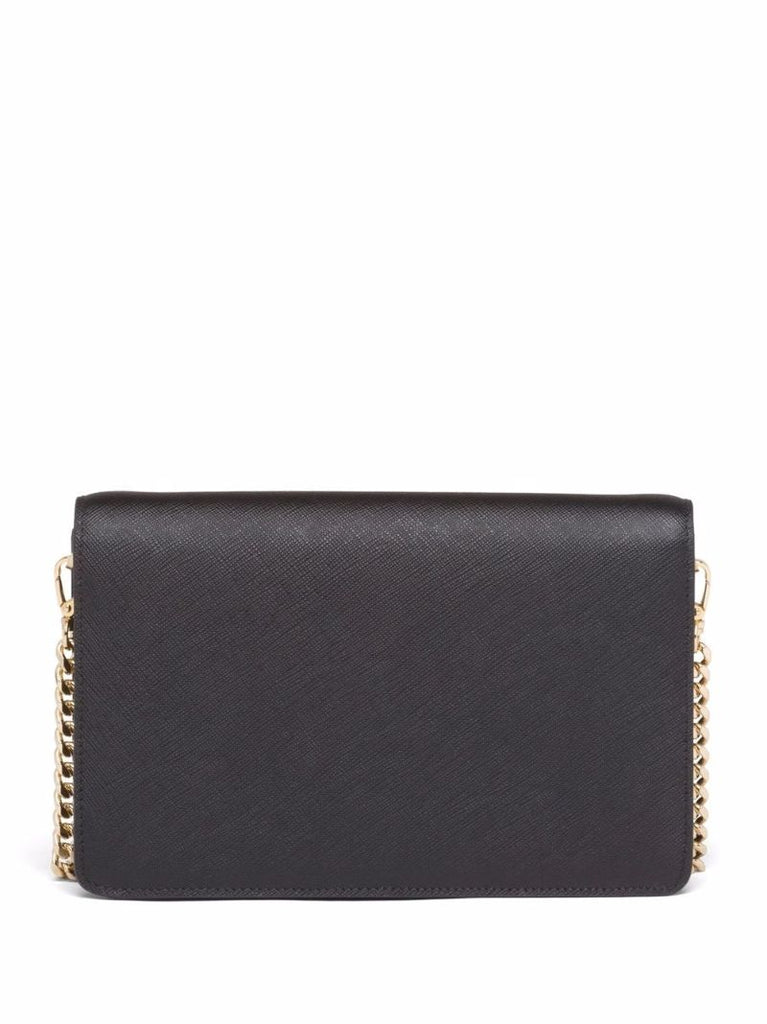 Black Logo Plaque Leather Cross Body Bag