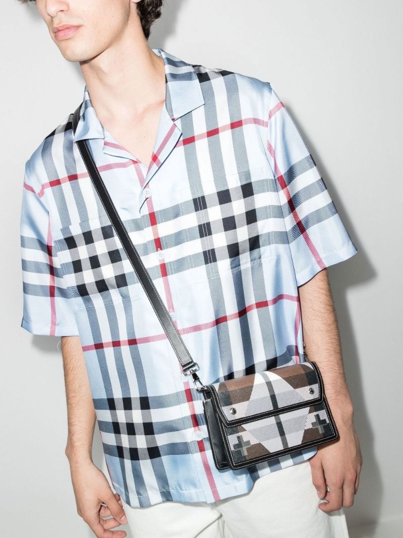 Blue Short Sleeve Check Silk Shirt