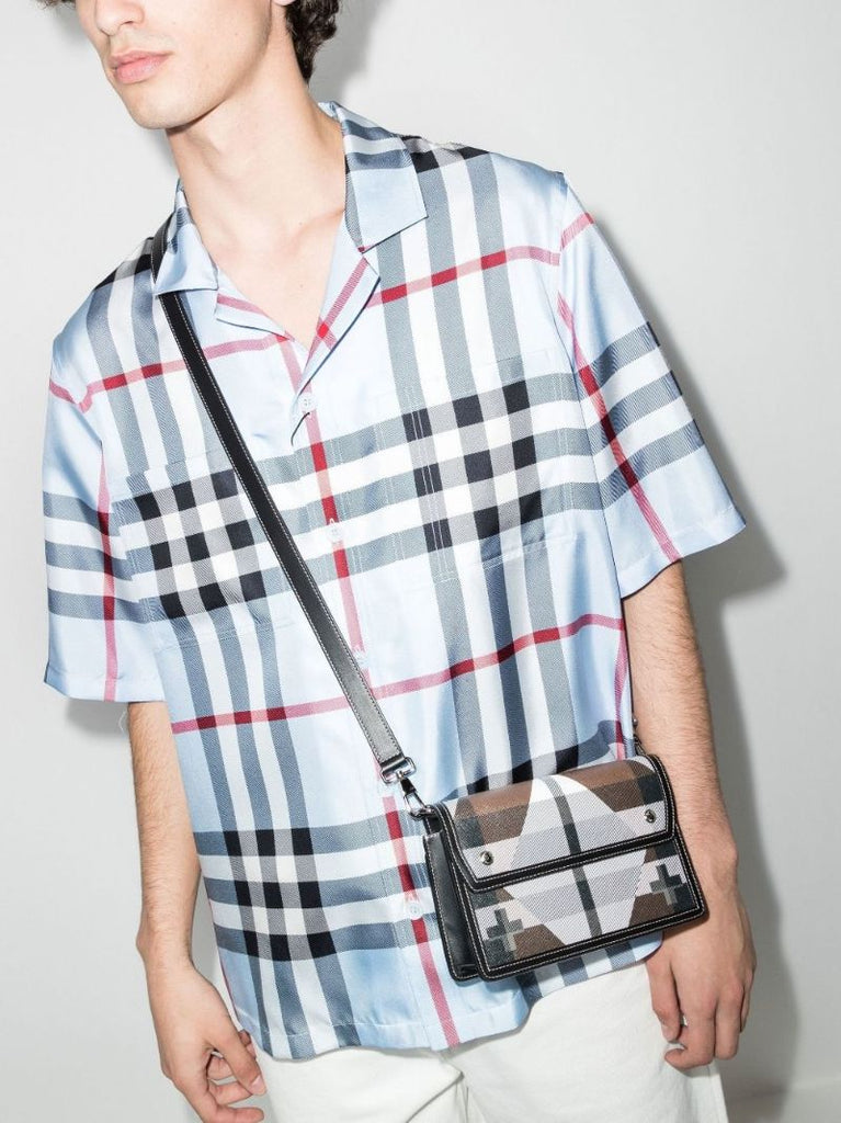 Blue Short Sleeve Check Silk Shirt