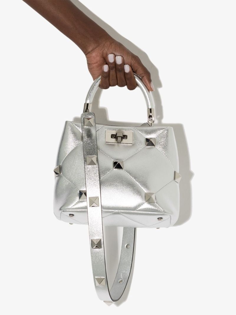 Silver Roman Stud Small Leather Shoulder Bag