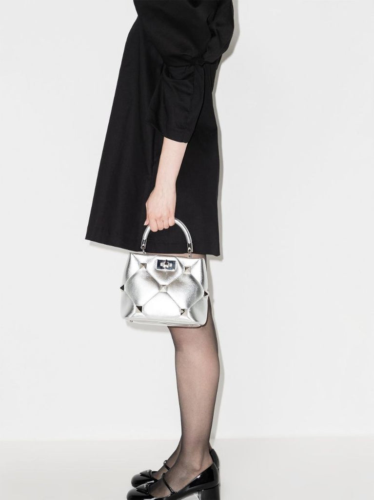 Silver Roman Stud Small Leather Shoulder Bag