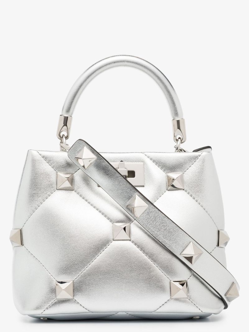 Silver Roman Stud Small Leather Shoulder Bag