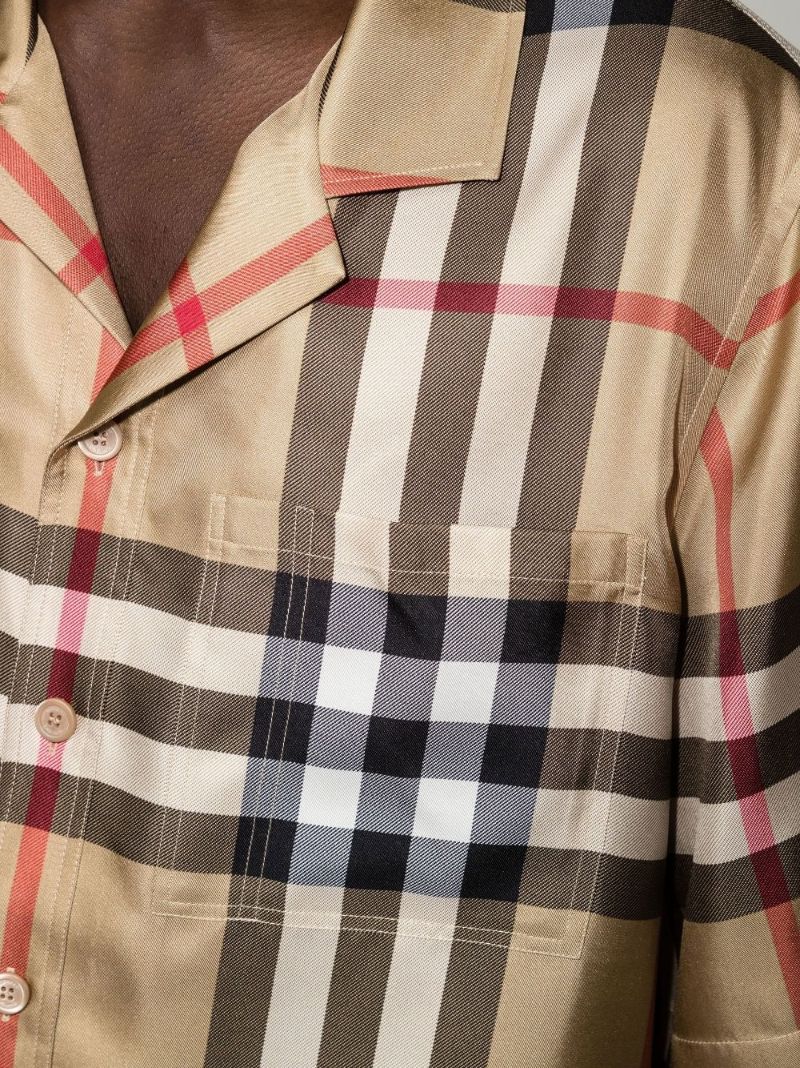 Neutral Short Sleeve Check Silk Shirt