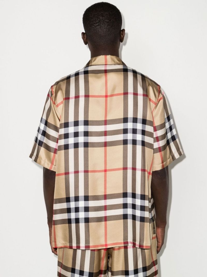 Neutral Short Sleeve Check Silk Shirt
