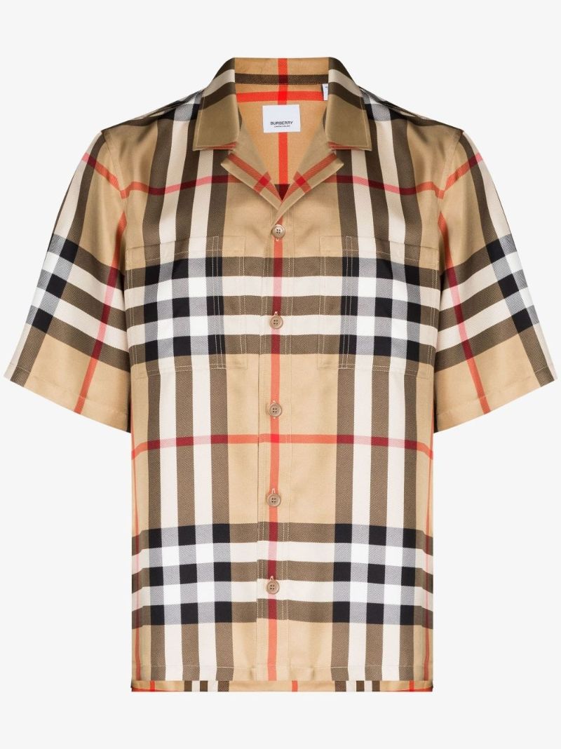 Neutral Short Sleeve Check Silk Shirt