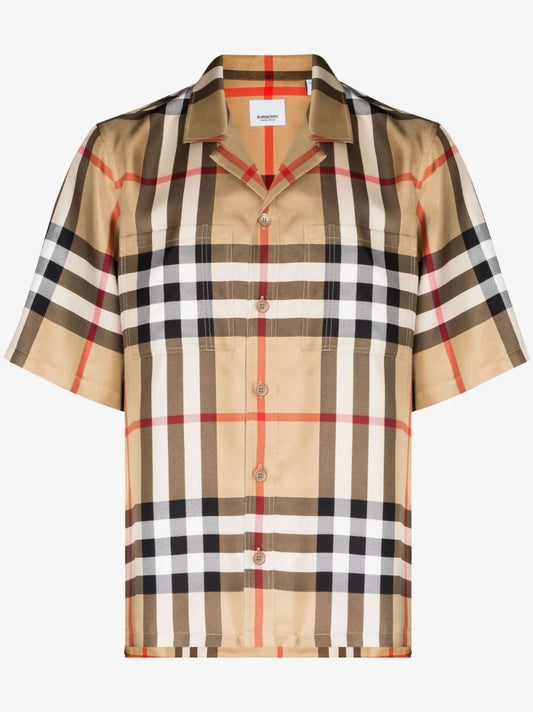 Neutral Short Sleeve Check Silk Shirt