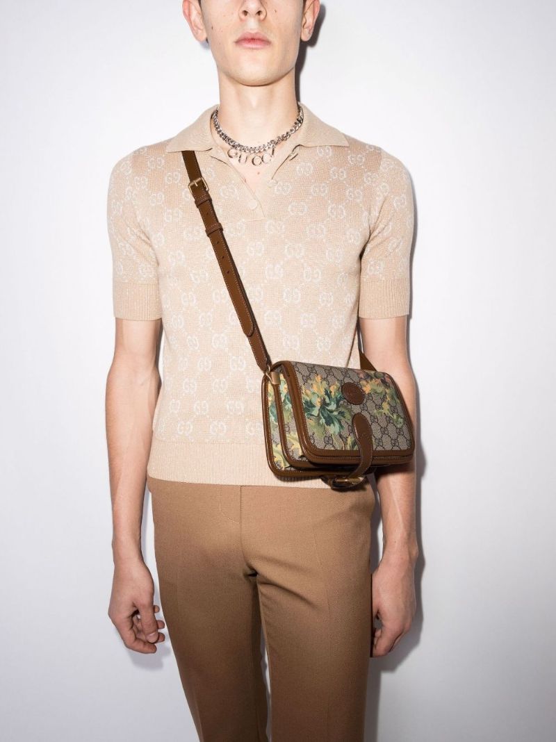 Neutral Gg Carnation Print Shoulder Bag