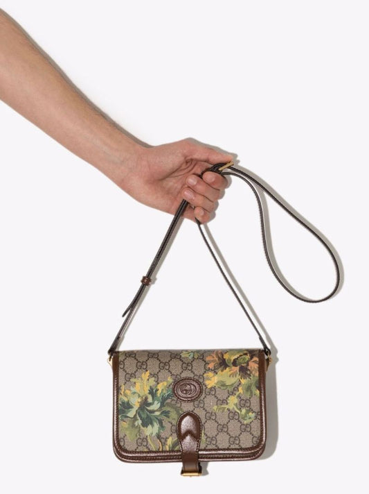 Neutral Gg Carnation Print Shoulder Bag