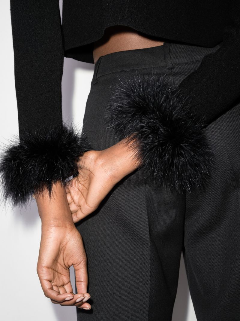 Feather Trim Cropped Cardigan