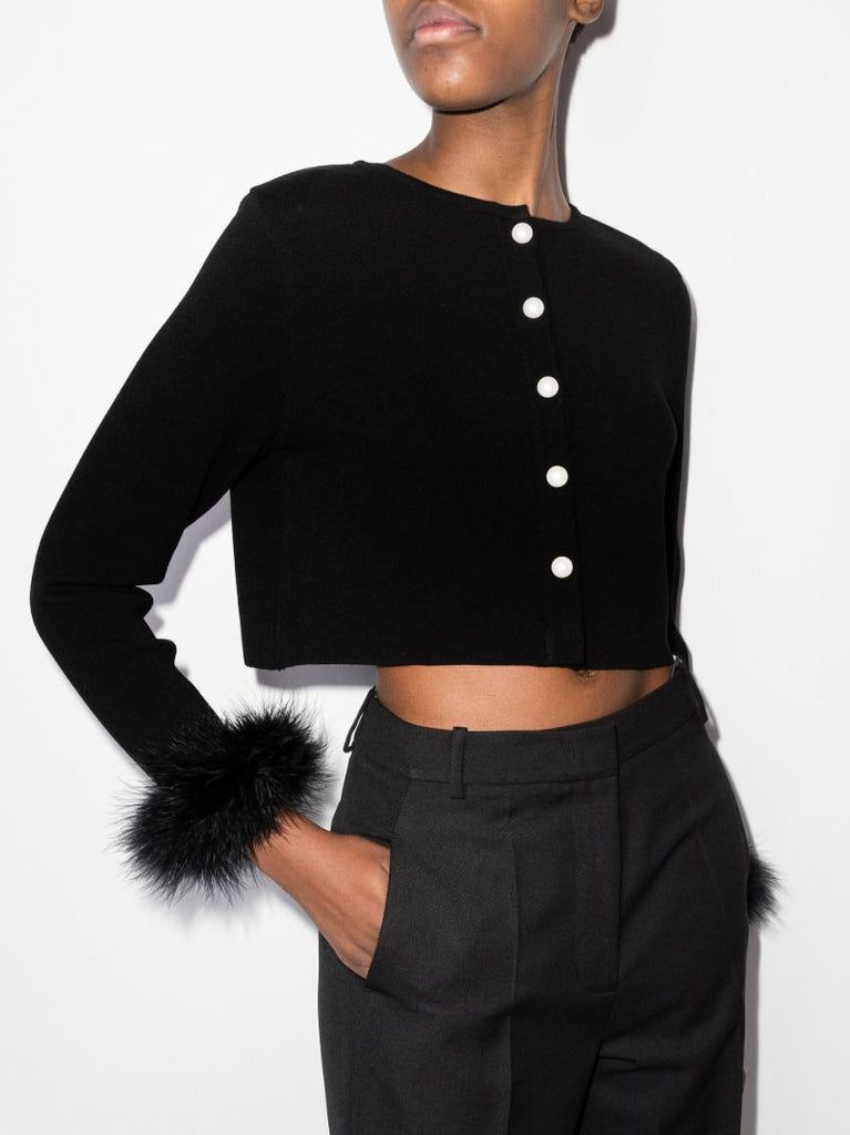 Feather Trim Cropped Cardigan