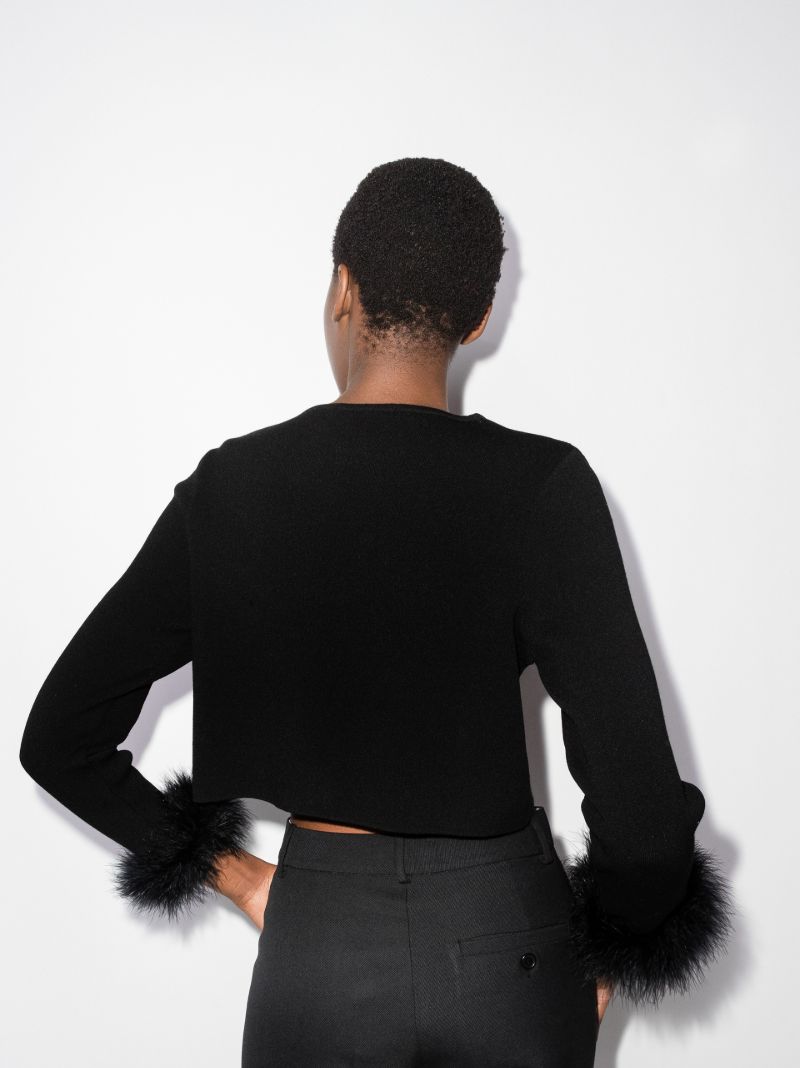 Feather Trim Cropped Cardigan