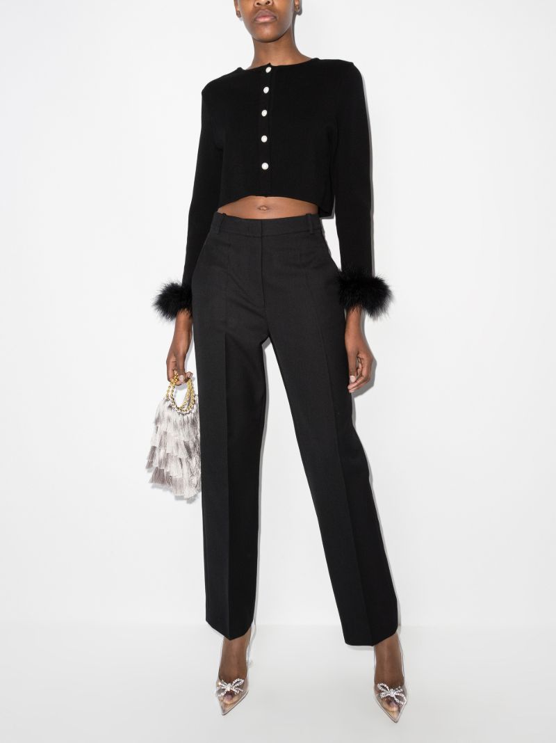Feather Trim Cropped Cardigan