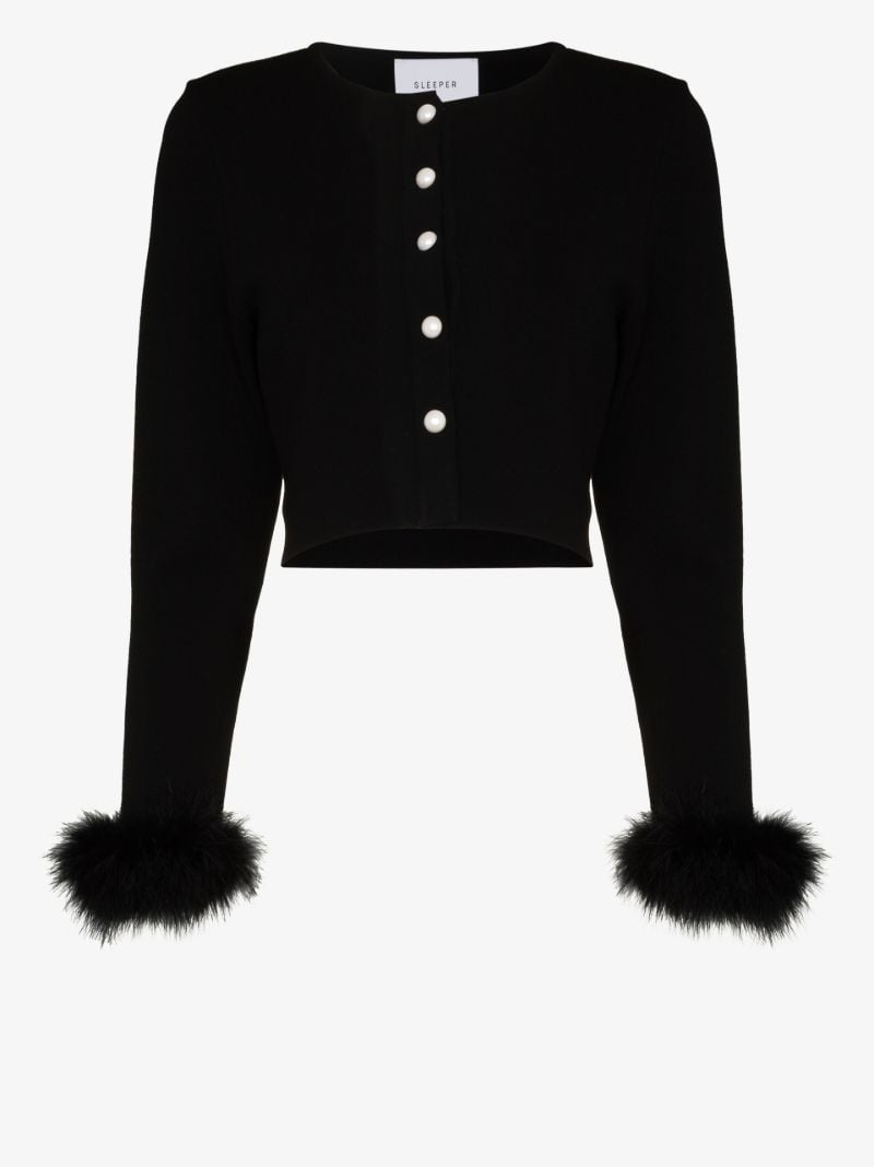 Feather Trim Cropped Cardigan