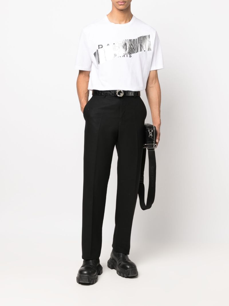 White Foil Logo Print Cotton T-shirt